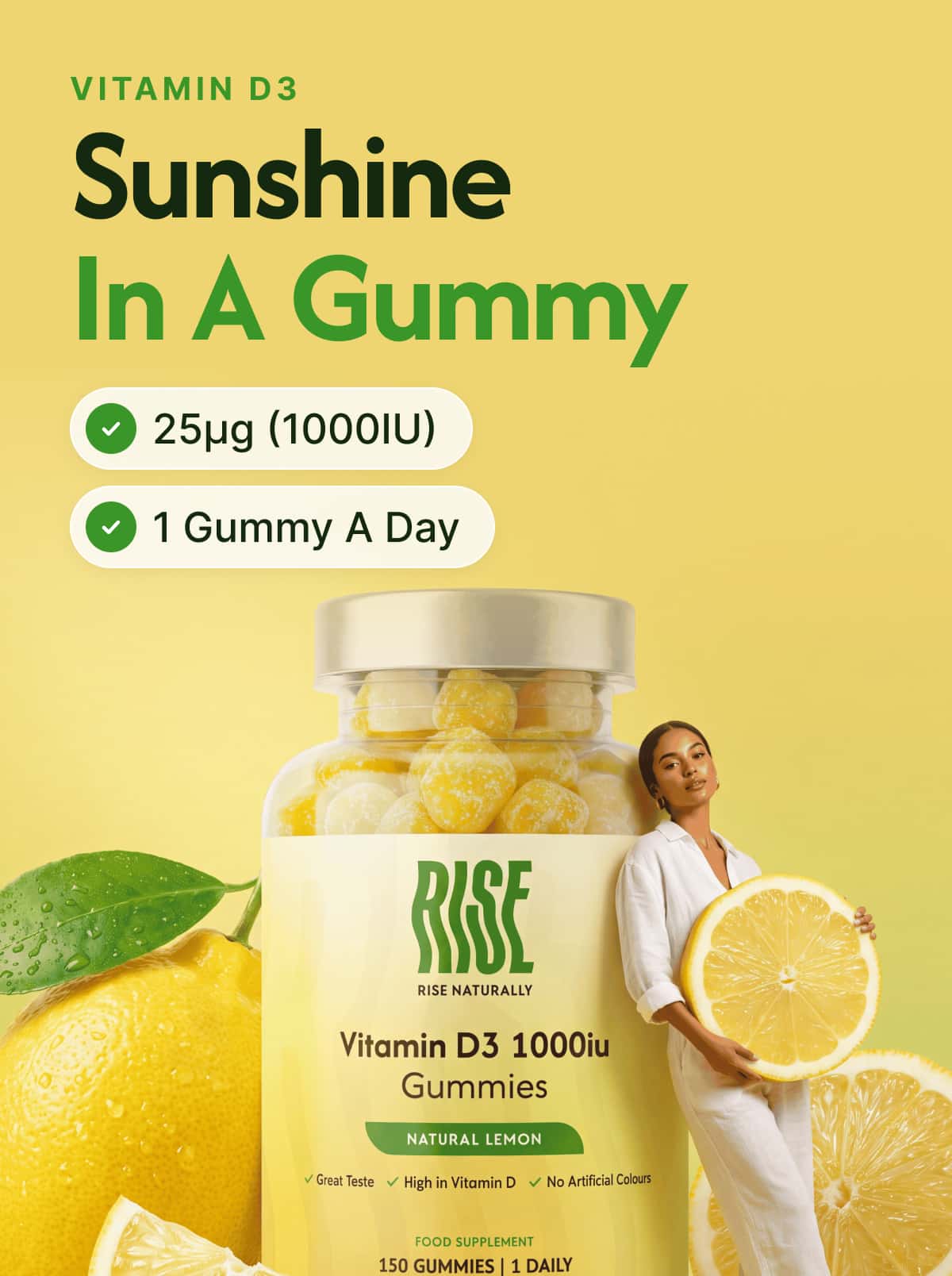 Vitamin D3 1000iu - 150 Lemon Flavour Gummies (150 Days · 16p A Day)