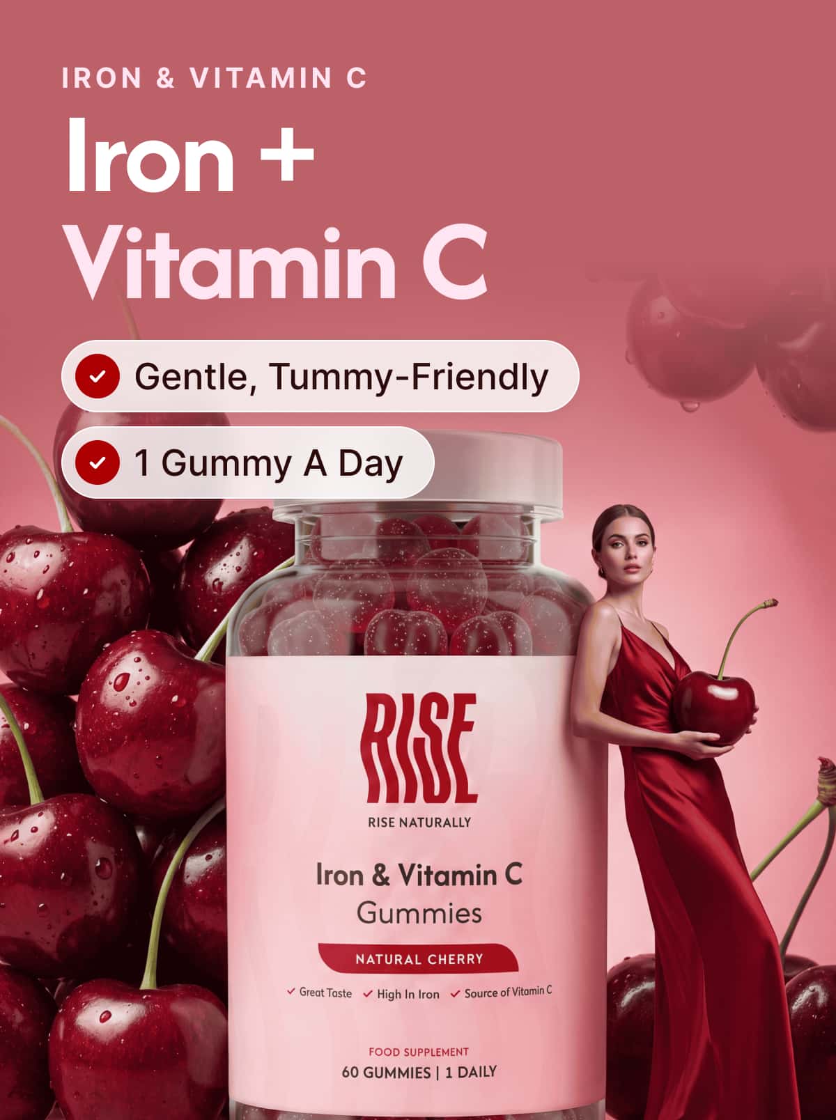 Iron & Vitamin C - 60 Natural Cherry Flavour Gummies (60 Days · 30p A Day)