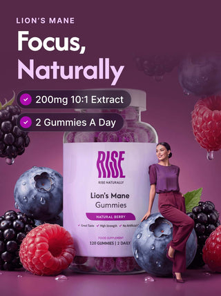 Lions Mane - 120 Natural Berry Flavour Gummies (60 Days · 50p A Day)
