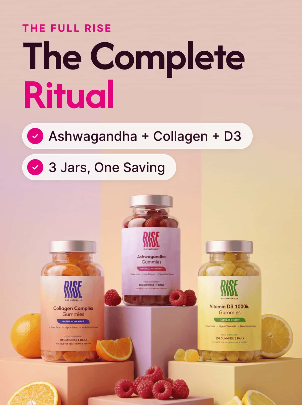 The Full RISE (Ashwagandha + Collagen + Vitamin D3) - Up To 75 Days · 85p A Day