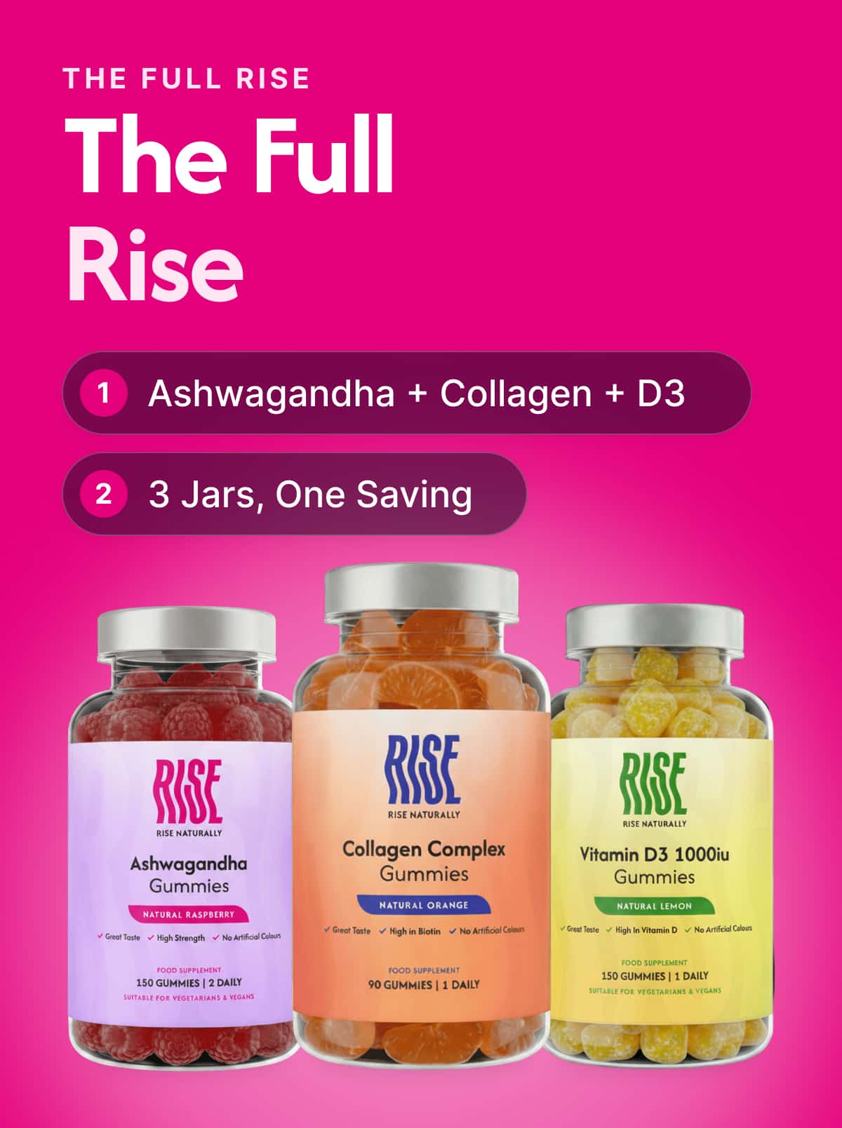 The Full RISE (Ashwagandha + Collagen + Vitamin D3) - Up To 75 Days · 85p A Day