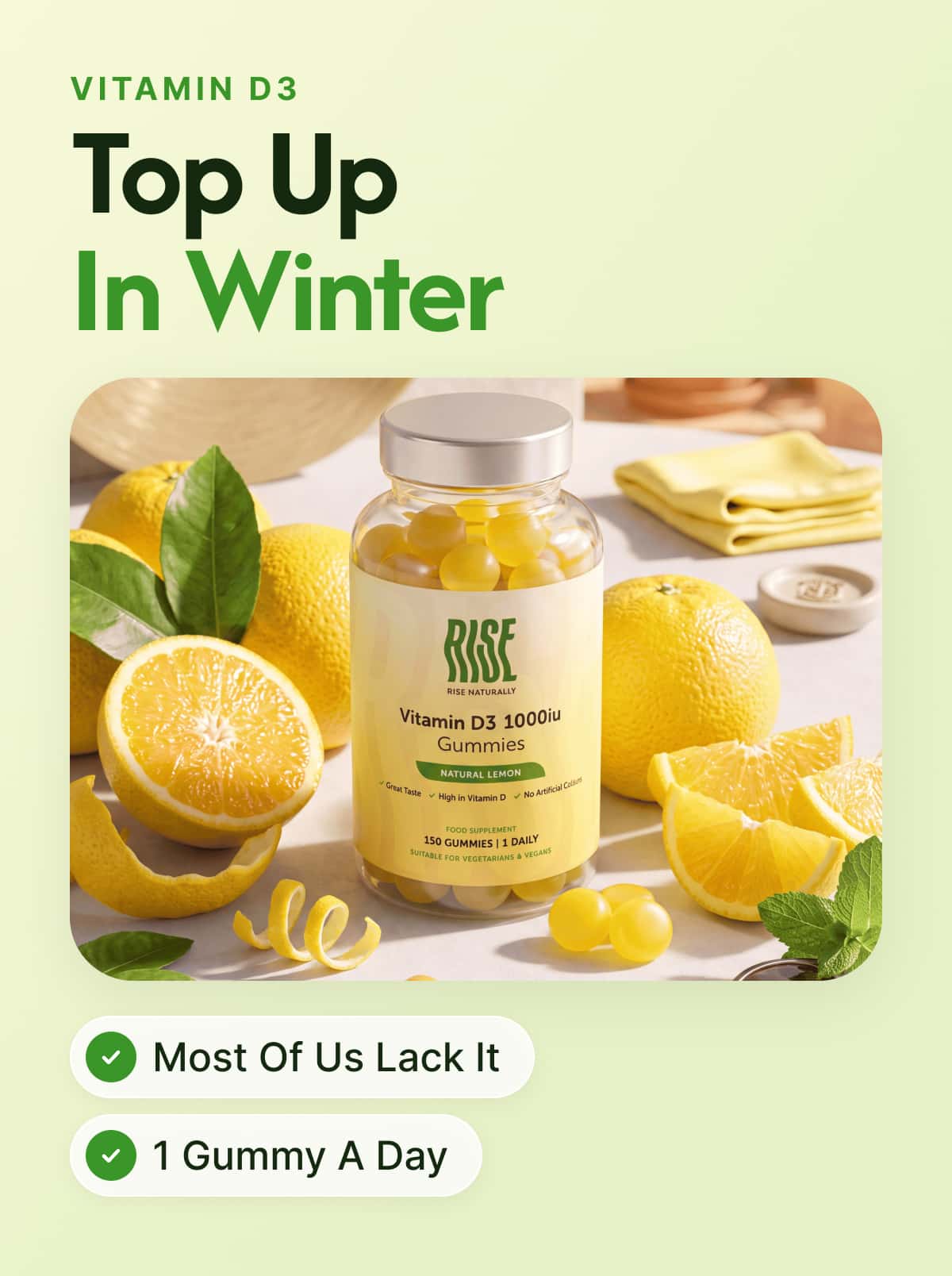Vitamin D3 1000iu - 150 Lemon Flavour Gummies (150 Days · 16p A Day)