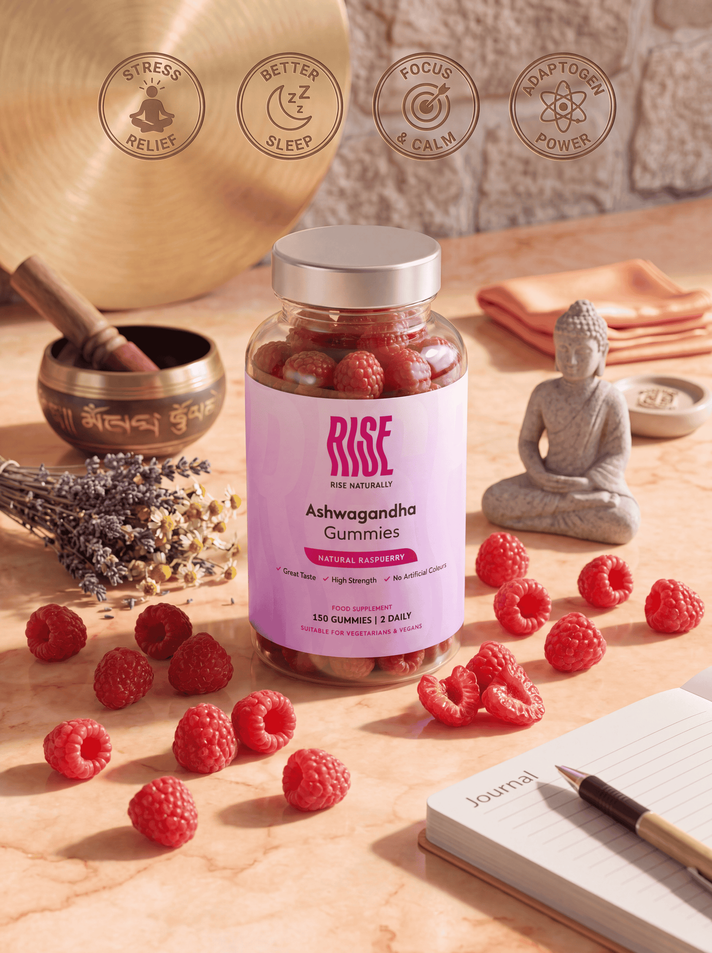 Ashwagandha 600mg - 150 Natural Raspberry Flavour Gummies